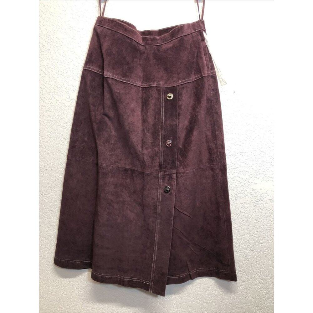 Women's Dark Brown Suede Leather Pencil Skirt, Size 10P, NWT Front rivet closure
